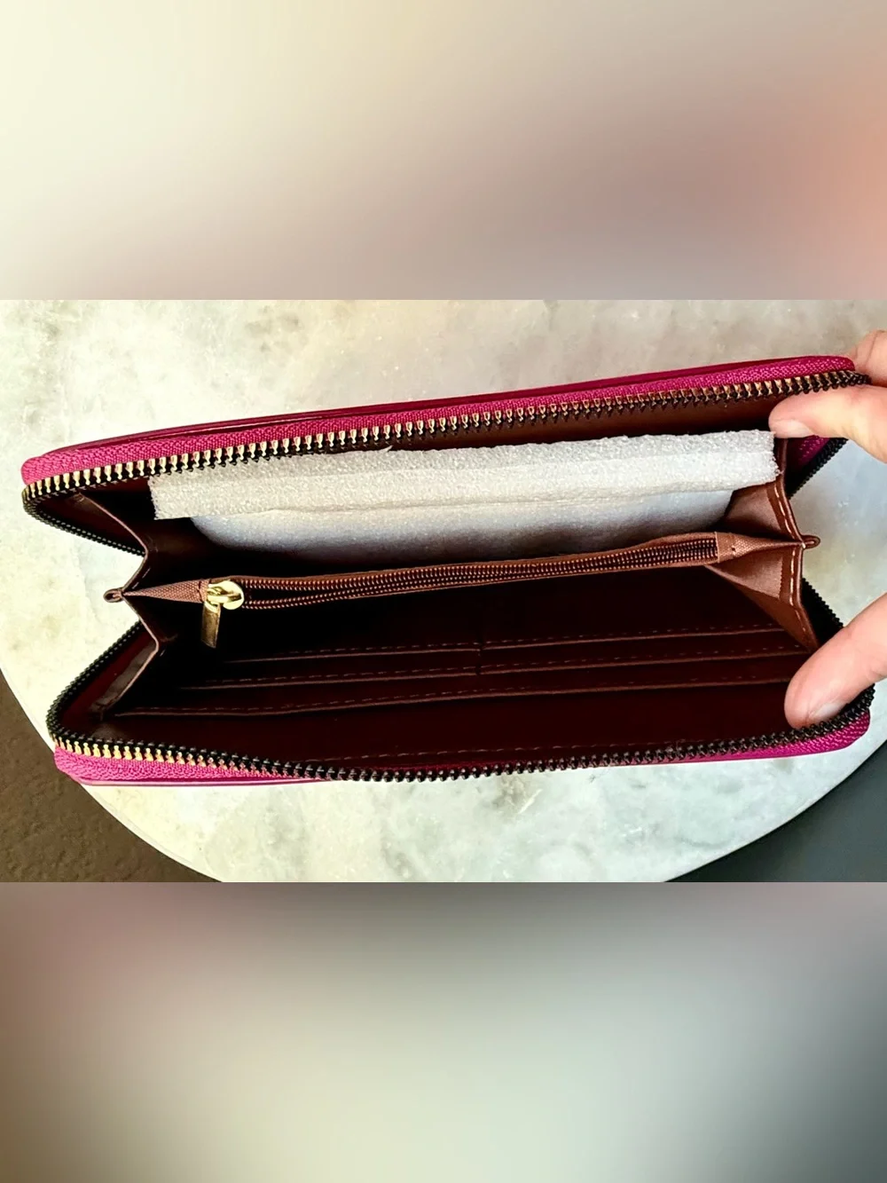 Magenta Pink Patent Leather Zip Around Continental Wallet NWOT